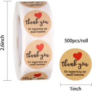 Thank You Stickers Roll - 1" diameter, 500 labels, rustic